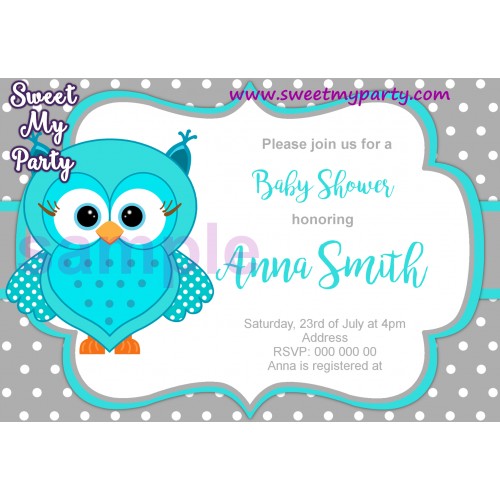 Turquoise Owl Baby Shower invitation,Turquoise Owl Baby Shower invitation,(001)
